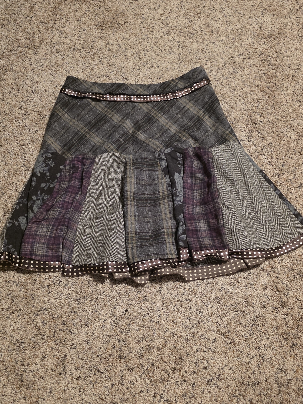 Maurices Patchwork Plaid Purple Accent A-Line Skirt
